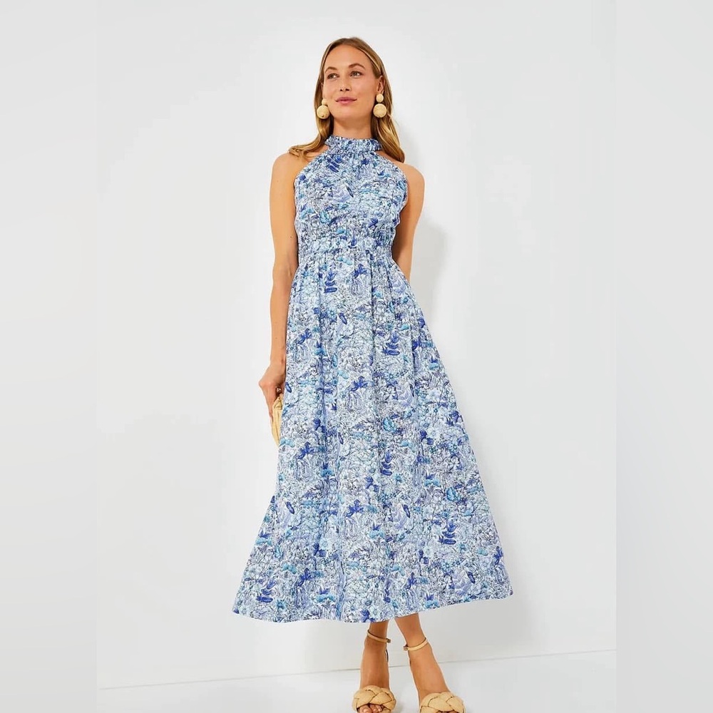 Tuckernuck | Hyacinth House Blue Floral High Neck Midi Floral Dress XL - Picture 3 of 9